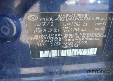 2013 Hyundai Elantra Gls from USA, damaged, VIN 5NPDH4AE5DH205348